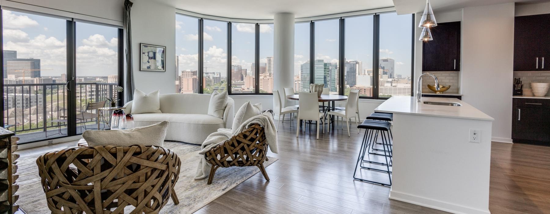 a large living room with a large window