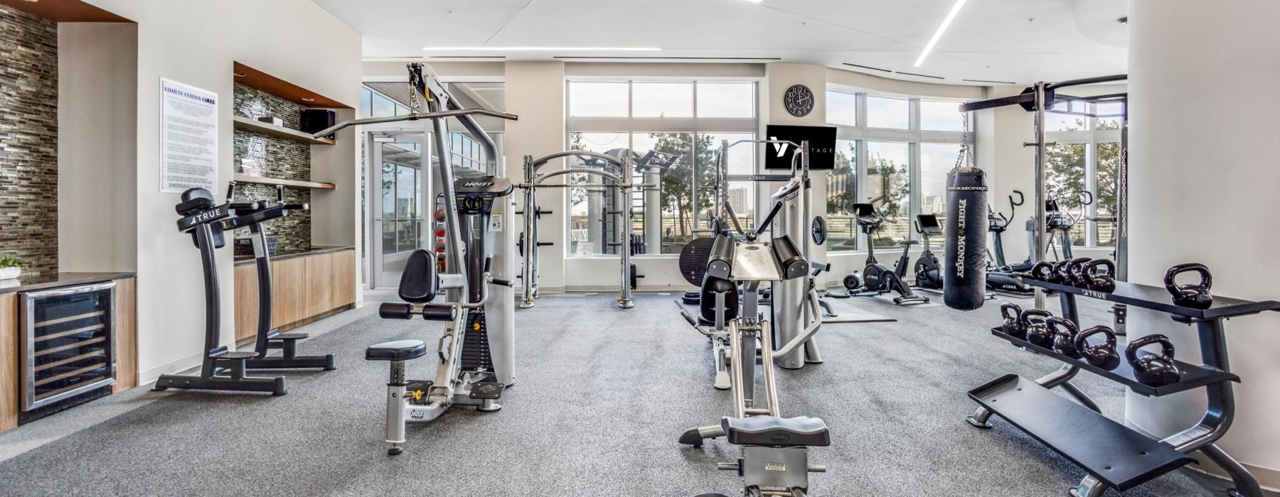 a gym with exercise equipment