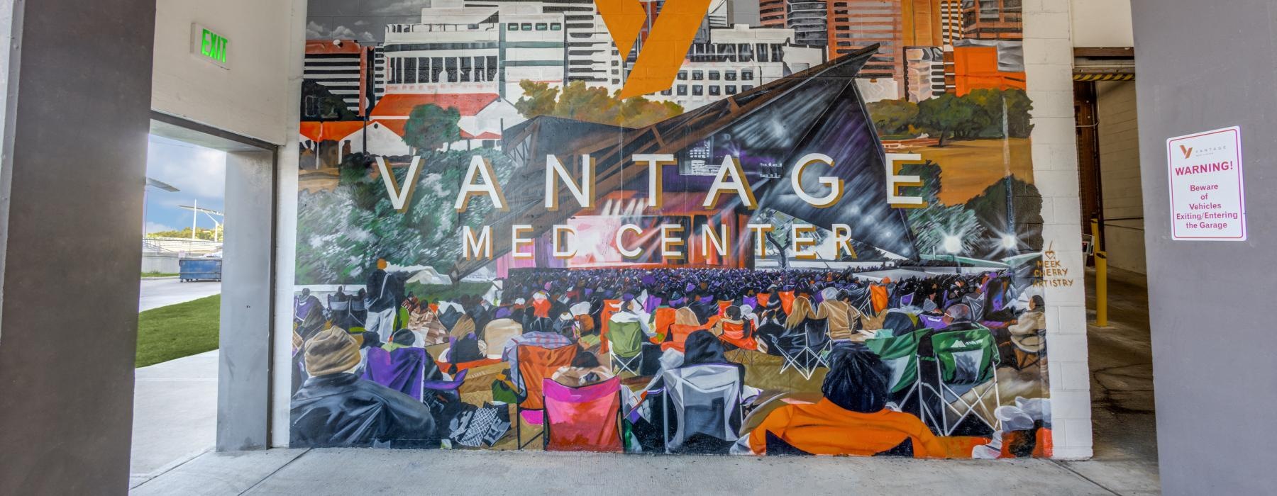 a mural of a city